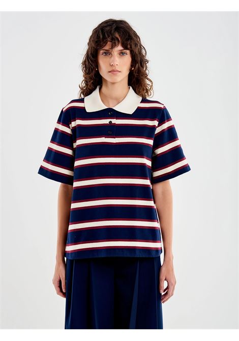 Polo a Righe Colletto Bianco VICOLO | TD0680BLU BORDO